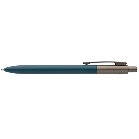 Koro Recycled Aluminium Gunmetal Trim Pen promotional pen in navy blue laser engraved with your company logo