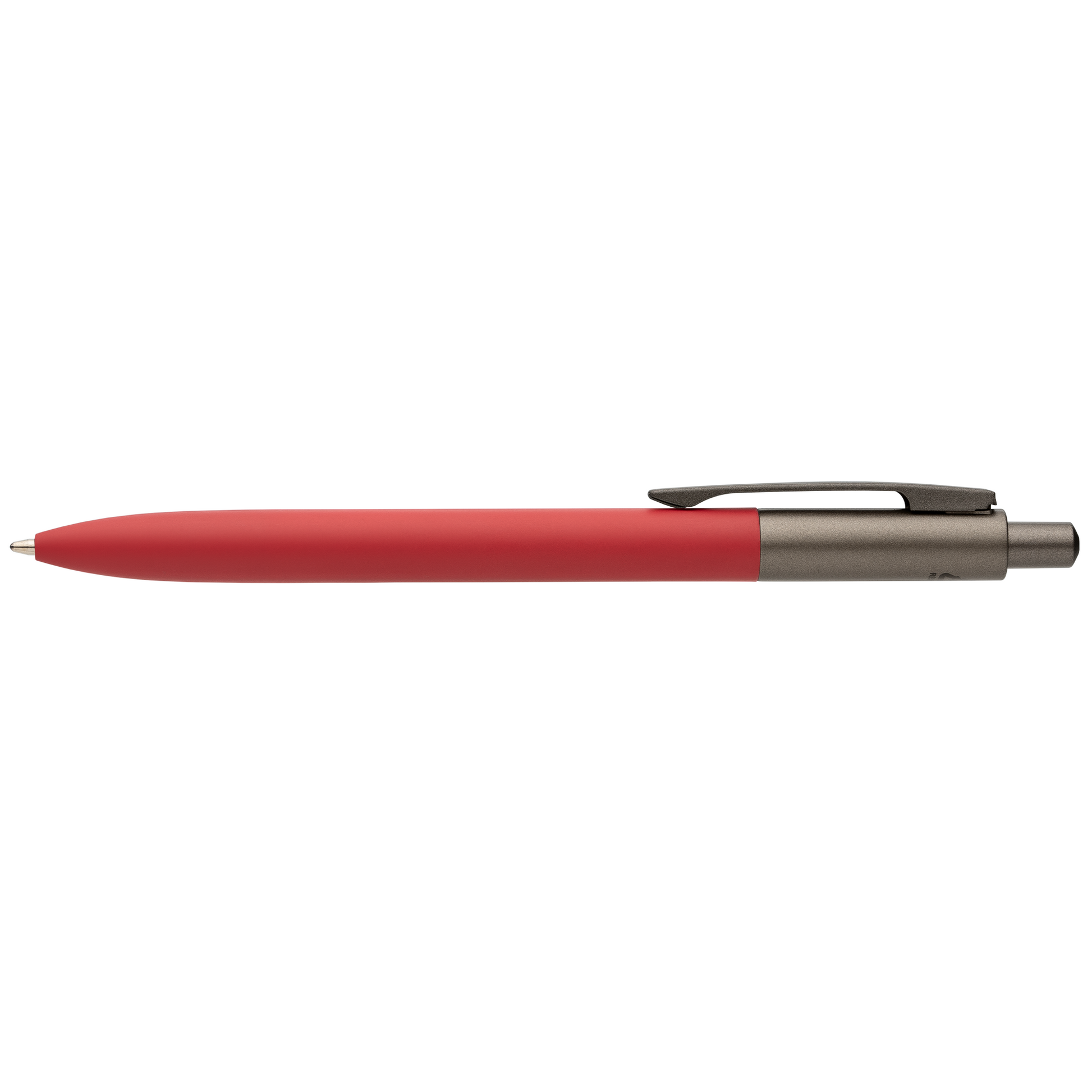 Koro Recycled Aluminium Gunmetal Trim Pen promotional pen in red laser engraved with your company logo