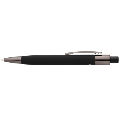 Malmö Recycled Aluminium Soft Touch Barrel Pen promotional pen in black laser engraved with your company logo