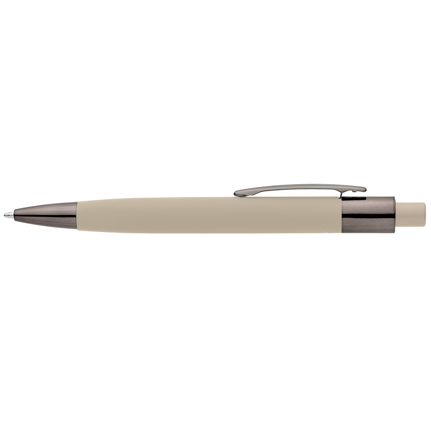 Malmö Recycled Aluminium Soft Touch Barrel Pen promotional pen in dune warm grey laser engraved with your company logo