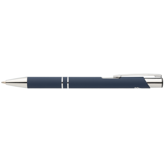 Tres-Chic Recycled Aluminium Chrome Trim Pen promotional pen in navy blue laser engraved with your company logo