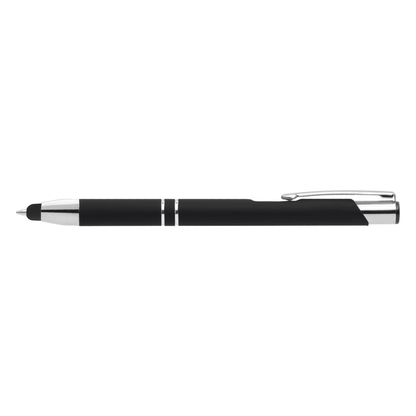 Crosby Metal Pen with Bottom Stylus promotional pen in black laser engraved with your company logo