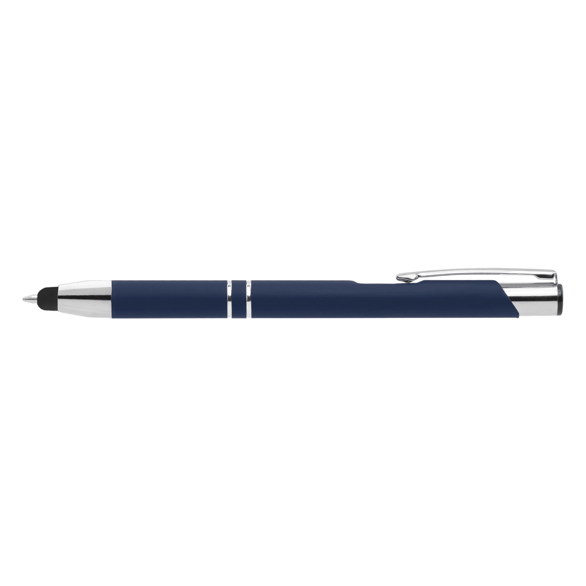 Crosby Metal Pen with Bottom Stylus promotional pen in blue laser engraved with your company logo