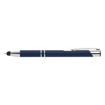 Crosby Metal Pen with Bottom Stylus promotional pen in blue laser engraved with your company logo