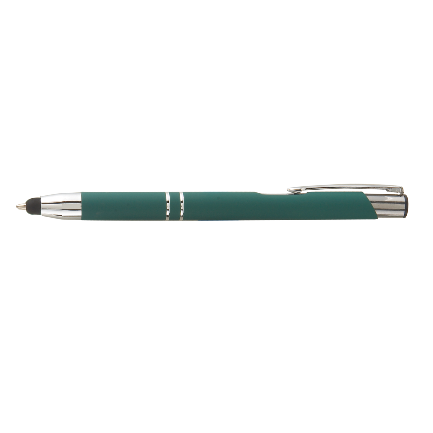 Crosby Metal Pen with Bottom Stylus promotional pen in dark green laser engraved with your company logo