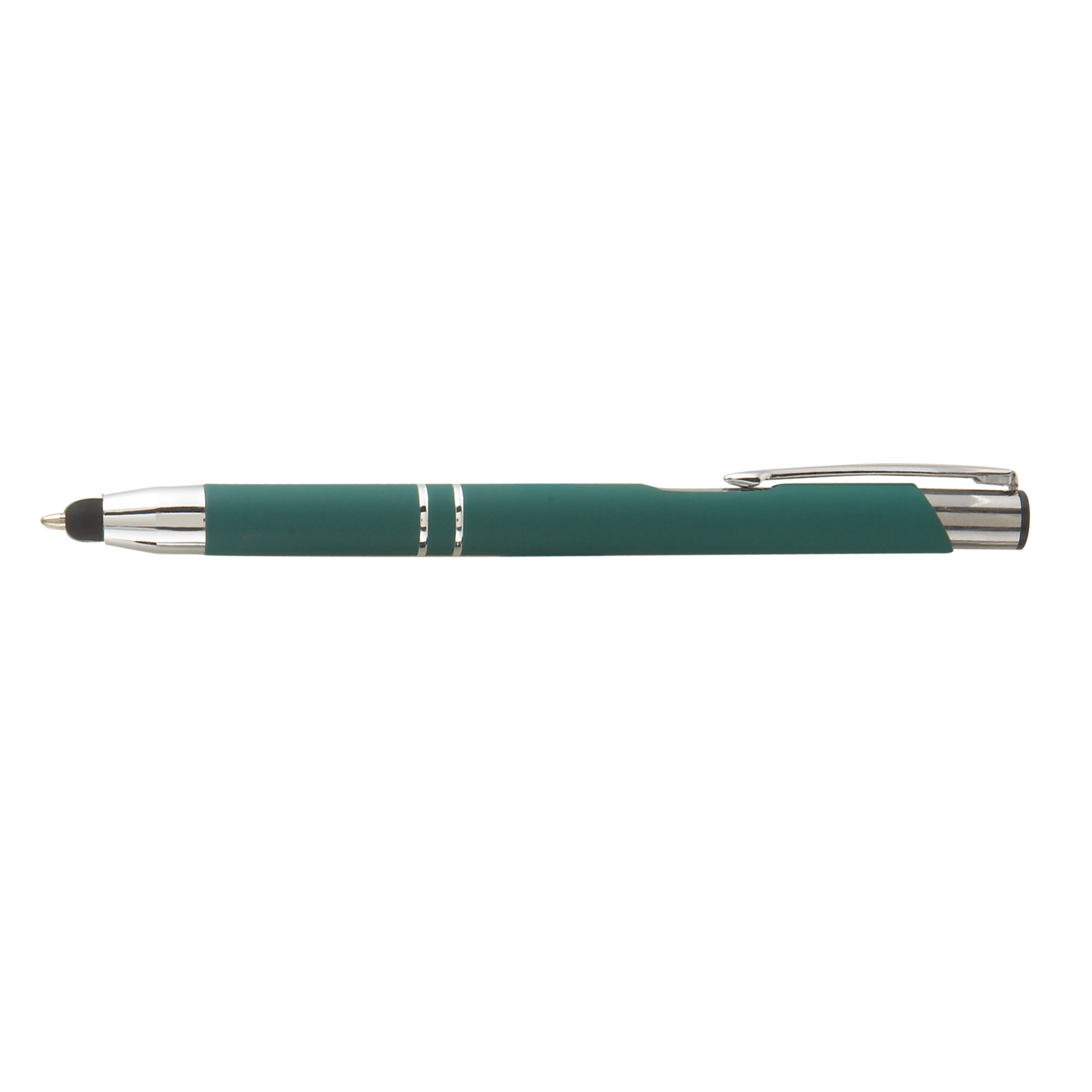 Crosby Metal Pen with Bottom Stylus promotional pen in dark green laser engraved with your company logo