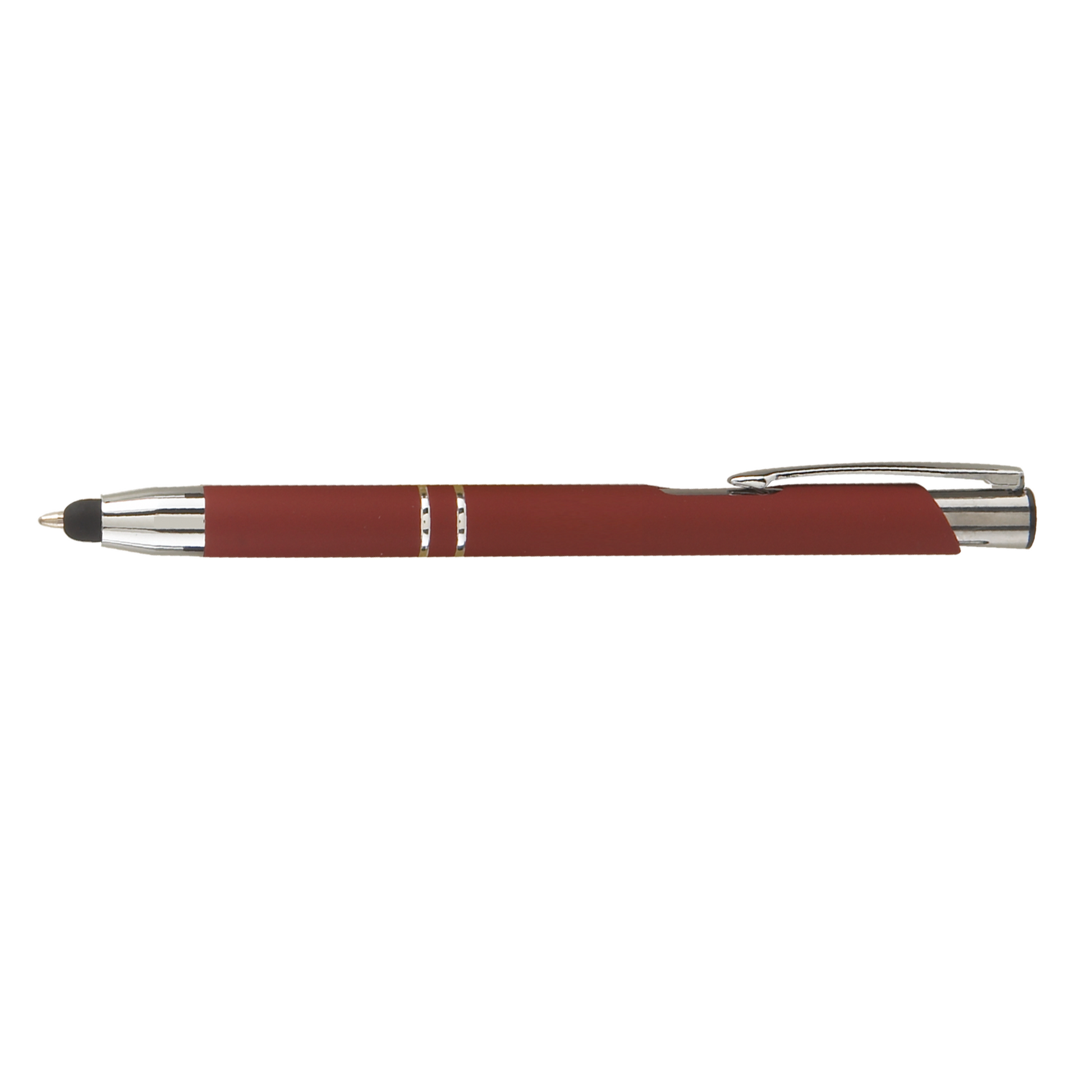 Crosby Metal Pen with Bottom Stylus promotional pen in red laser engraved with your company logo