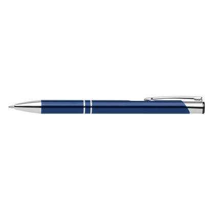 Crosby Shiny Pen promotional pen in navy blue laser engraved with your company logo