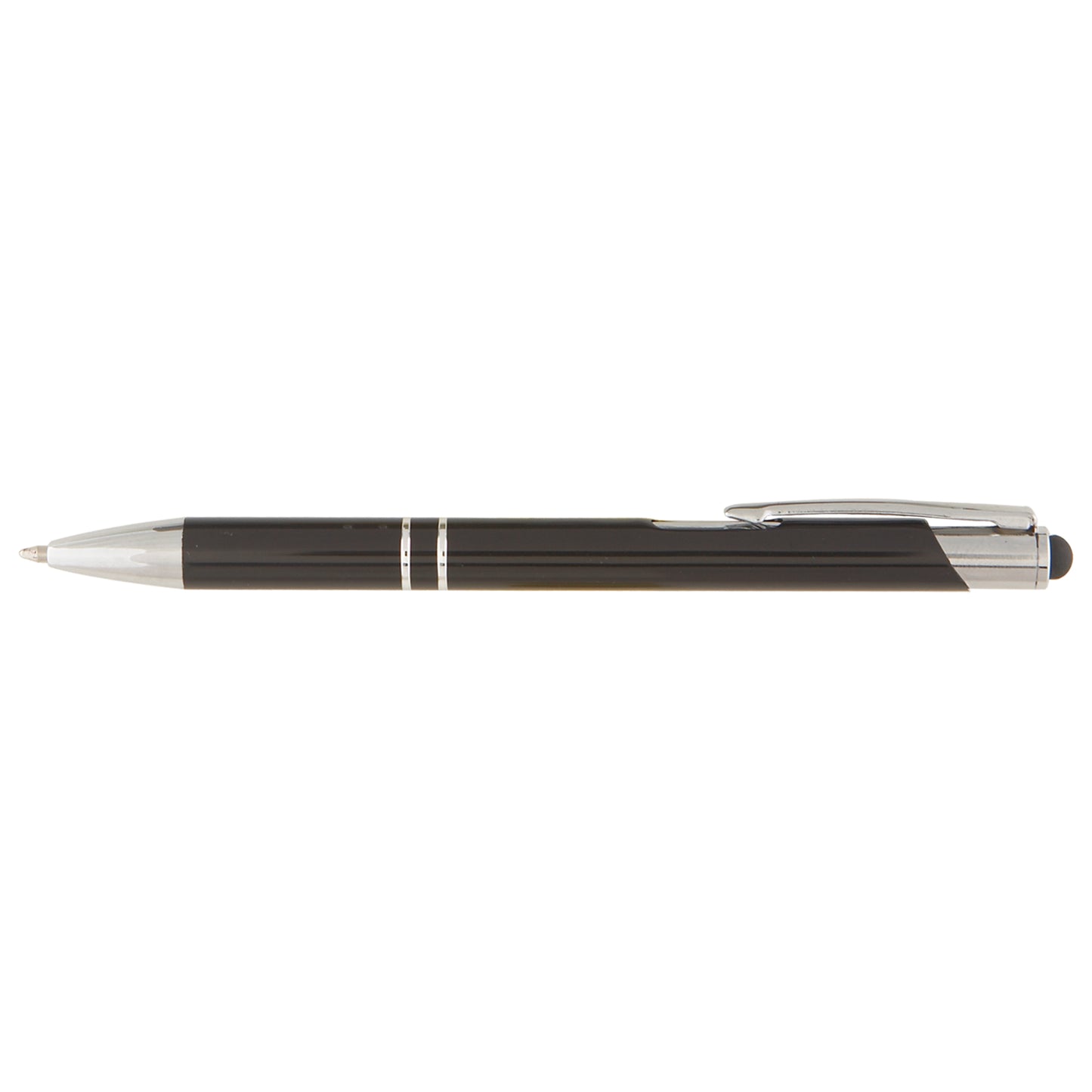 Crosby Shiny Pen with Top Stylus promotional pen in black laser engraved with your company logo