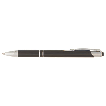 Crosby Shiny Pen with Top Stylus promotional pen in black laser engraved with your company logo