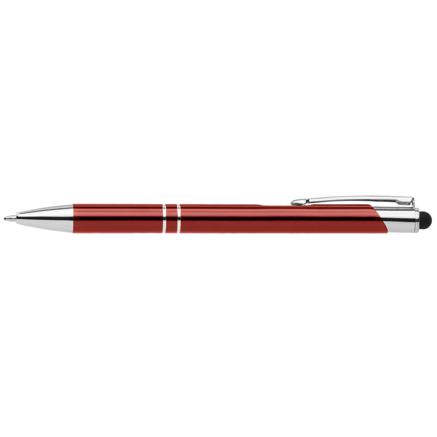 Crosby Shiny Pen with Top Stylus promotional pen in burgundy laser engraved with your company logo