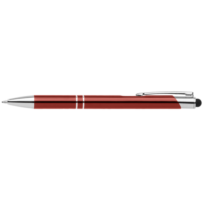 Crosby Shiny Pen with Top Stylus promotional pen in burgundy laser engraved with your company logo