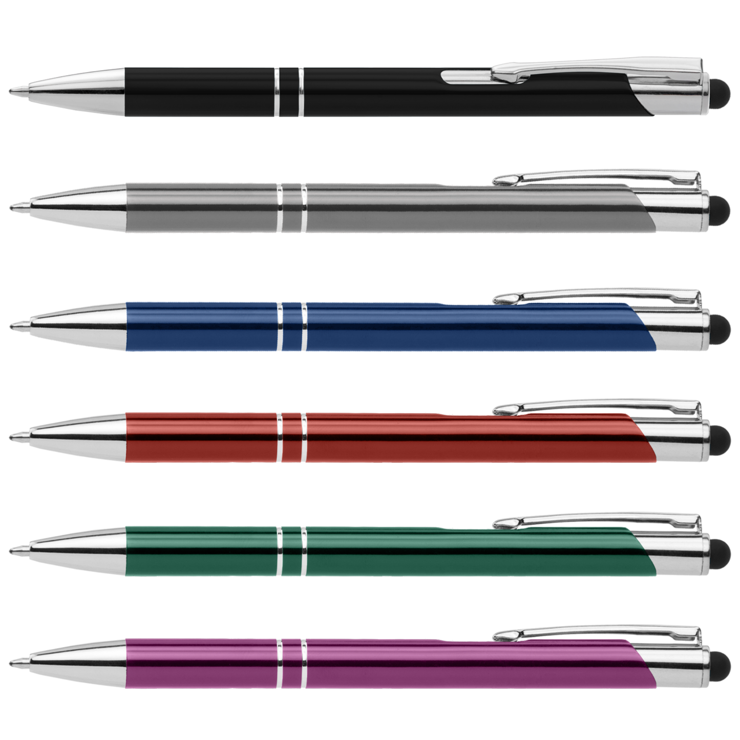 Crosby Shiny Pen with Top Stylus promotional pen in assorted colours laser engraved with your company logo