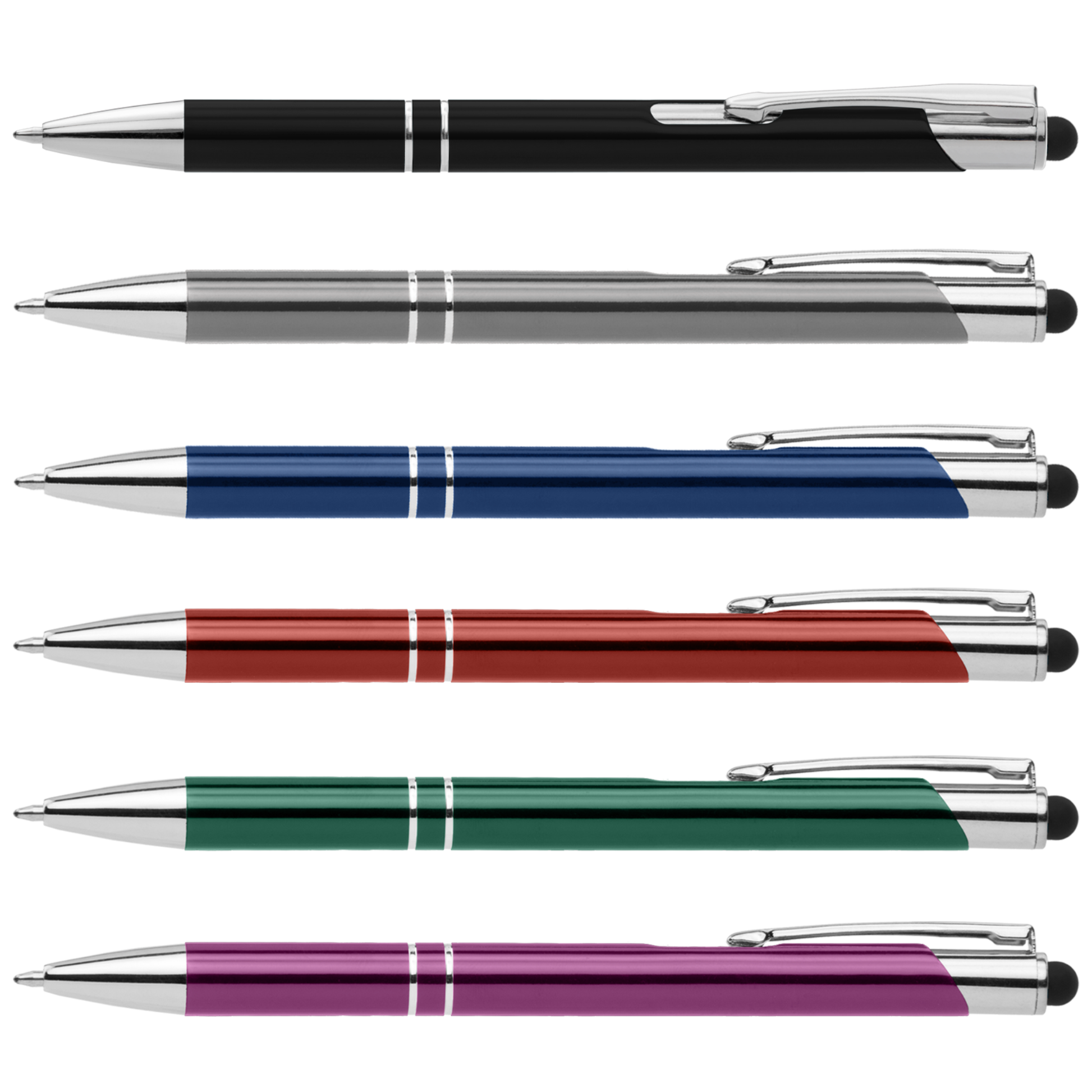 Crosby Shiny Pen with Top Stylus promotional pen in assorted colours laser engraved with your company logo