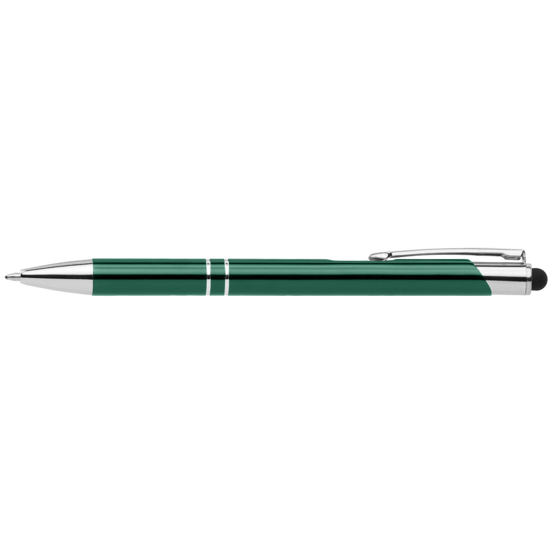 Crosby Shiny Pen with Top Stylus promotional pen in green laser engraved with your company logo
