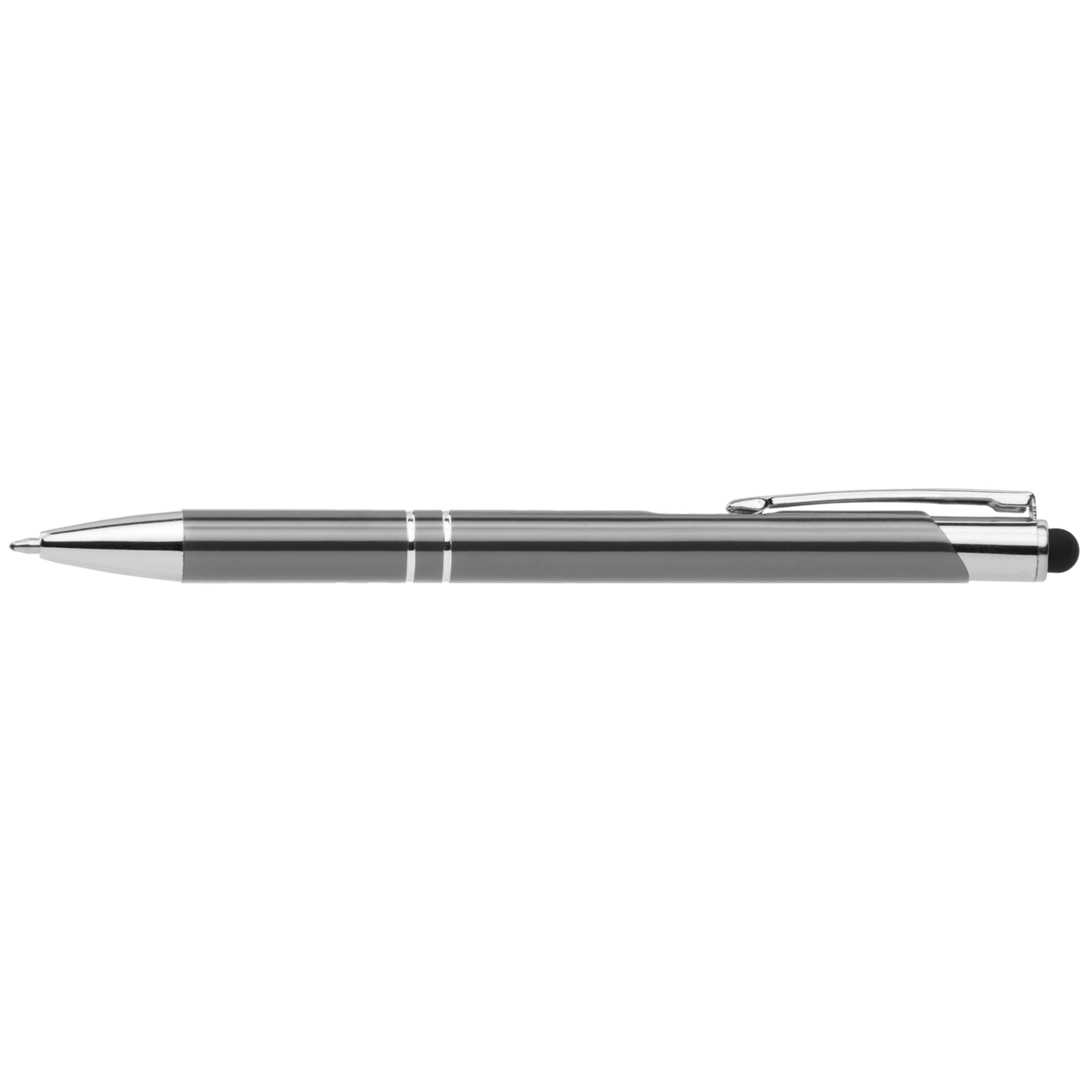 Crosby Shiny Pen with Top Stylus promotional pen in gunmetal laser engraved with your company logo