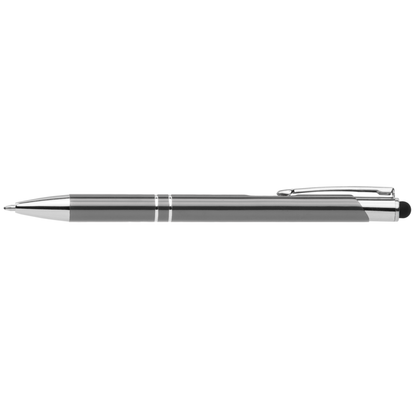 Crosby Shiny Pen with Top Stylus promotional pen in gunmetal laser engraved with your company logo