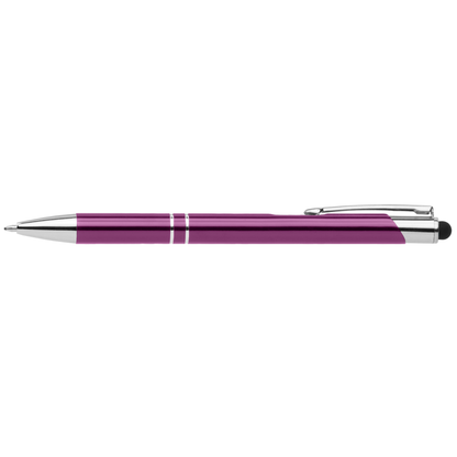 Crosby Shiny Pen with Top Stylus promotional pen in purple laser engraved with your company logo