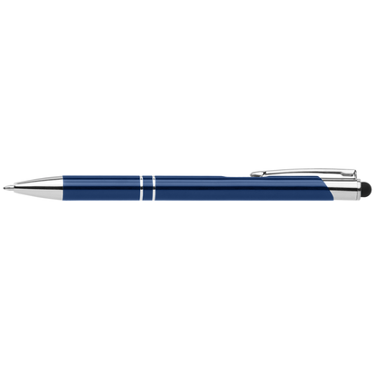 Crosby Shiny Pen with Top Stylus promotional pen in blue laser engraved with your company logo