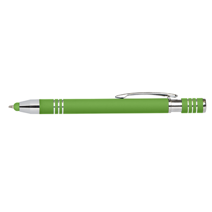 Morrison Softy Stylus Pen promotional pen in green laser engraved with your company logo