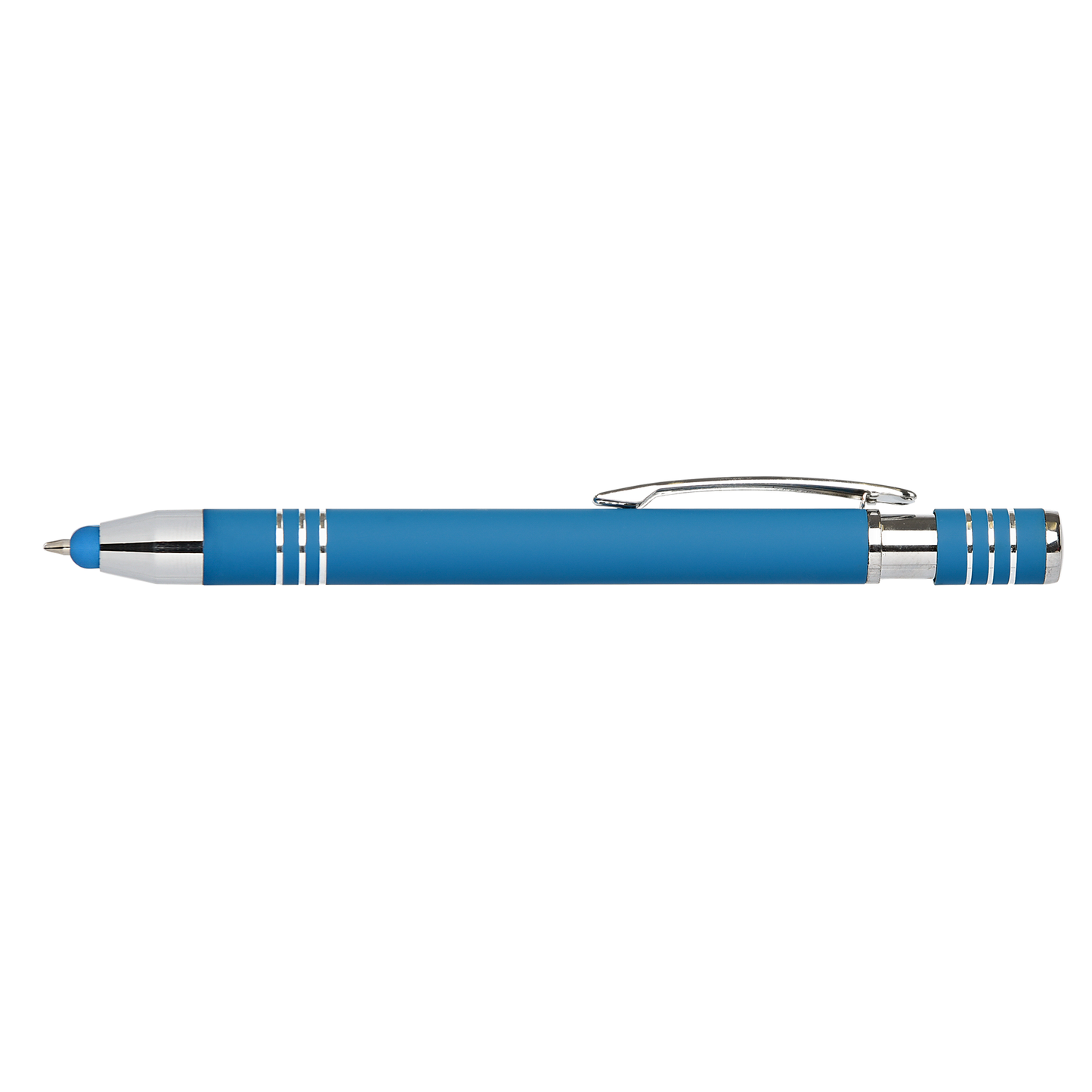 Morrison Softy Stylus Pen promotional pen in light blue laser engraved with your company logo