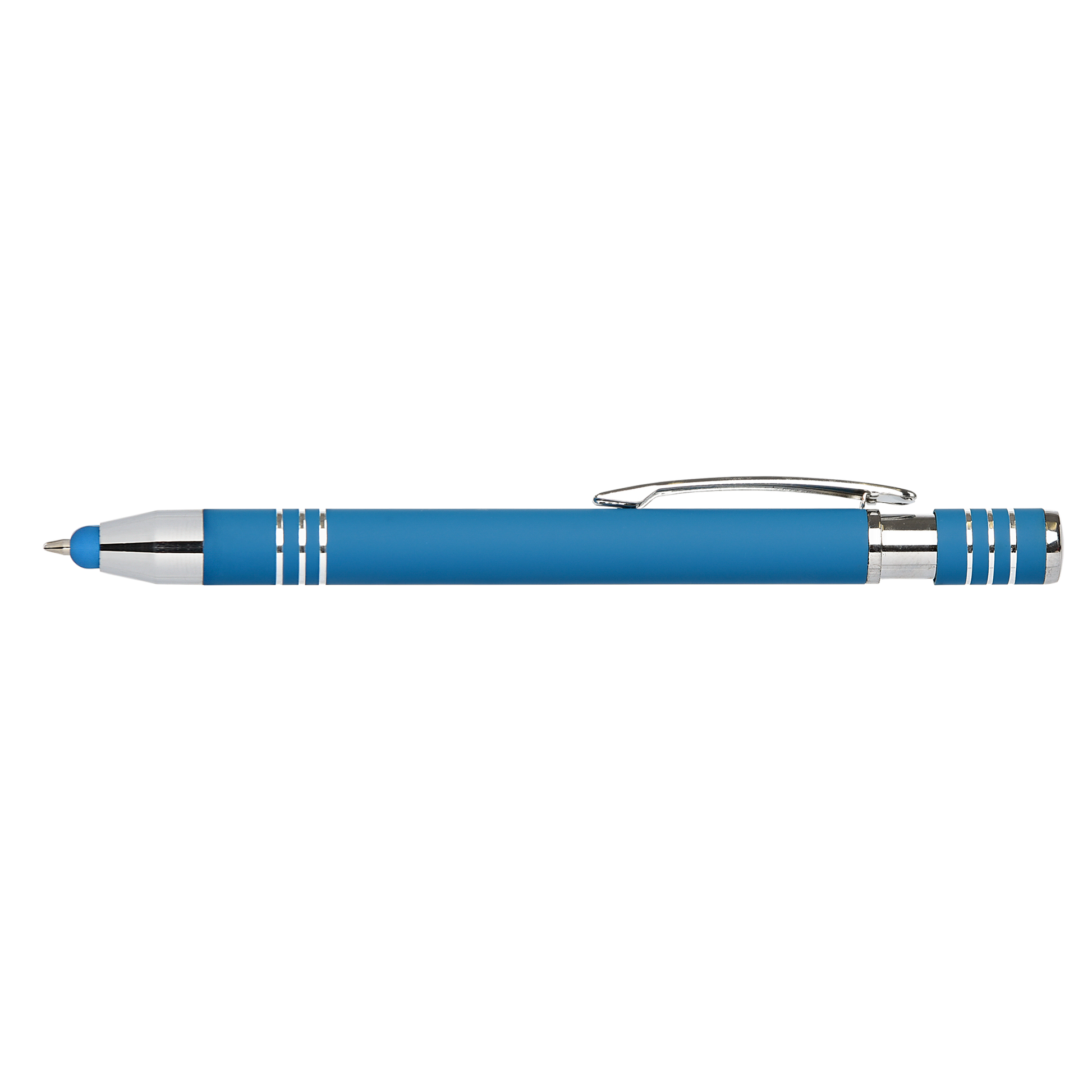 Morrison Softy Stylus Pen promotional pen in light blue laser engraved with your company logo