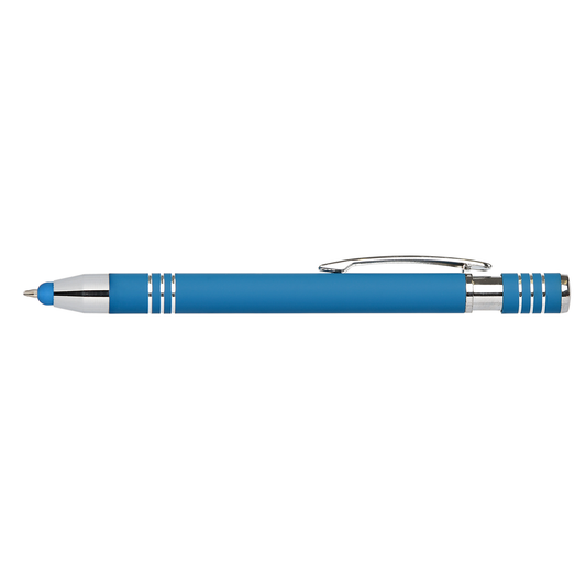 Morrison Softy Stylus Pen promotional pen in light blue laser engraved with your company logo
