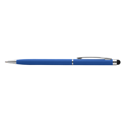 Minnelli Softy Stylus Pen promotional pen in blue laser engraved with your company logo