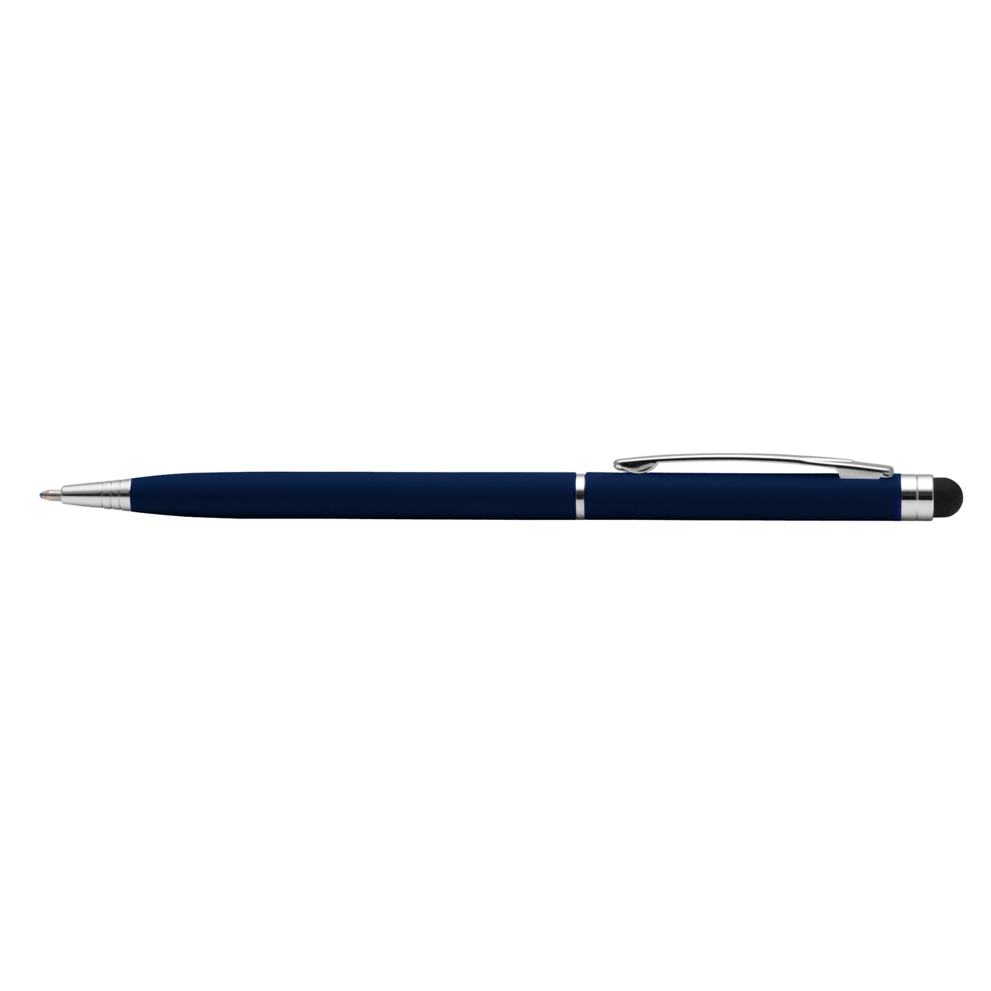 Minnelli Softy Stylus Pen promotional pen in navy blue laser engraved with your company logo