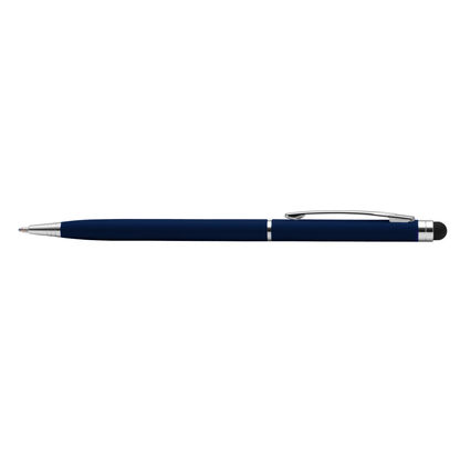 Minnelli Softy Stylus Pen promotional pen in navy blue laser engraved with your company logo