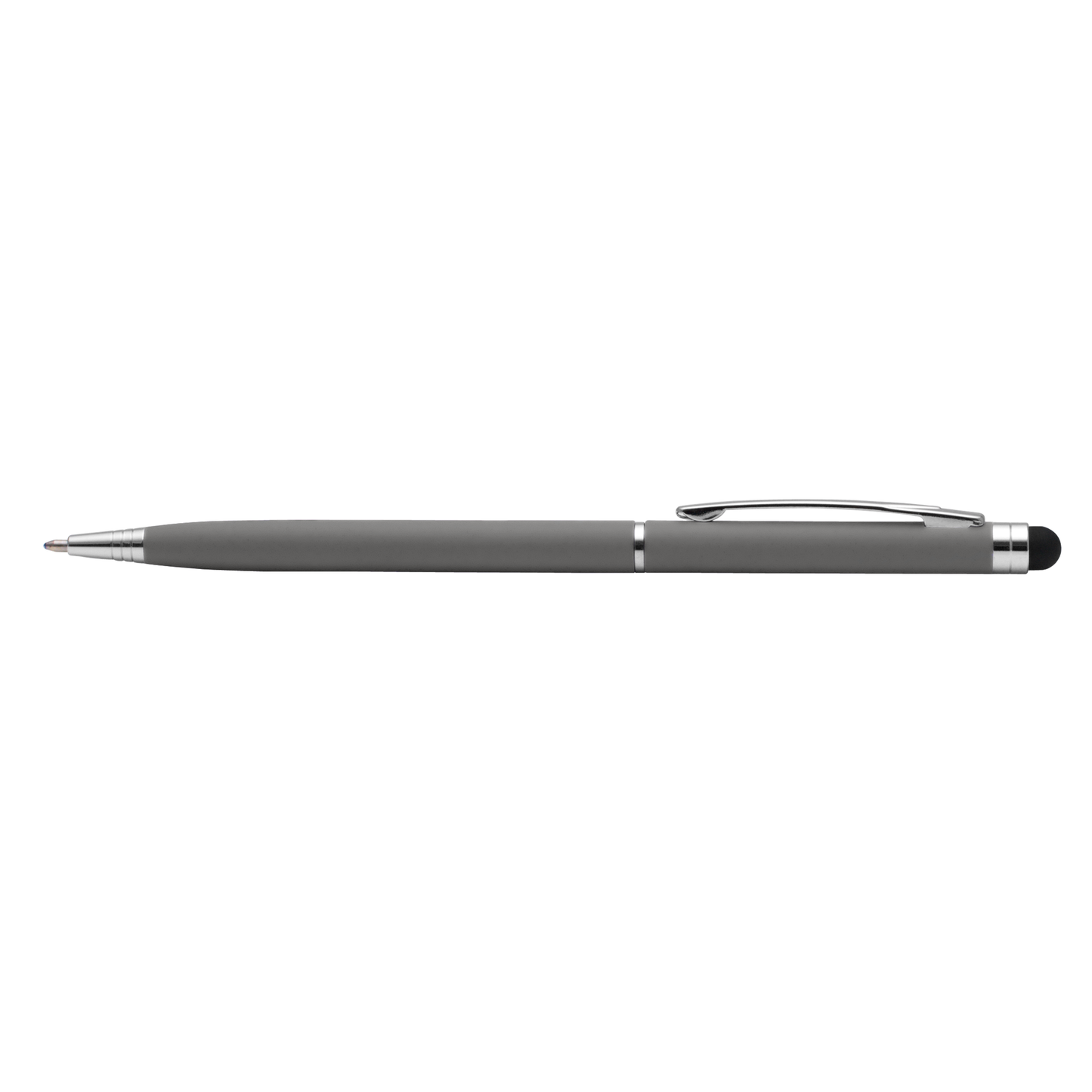 Minnelli Softy Stylus Pen promotional pen in cool gray laser engraved with your company logo