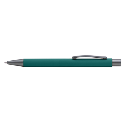 Bowie Softy Pen promotional pen in dark green laser engraved with your company logo