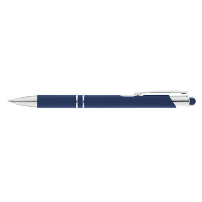 Crosby Softy Pen with Top Stylus promotional pen in navy blue laser engraved with your company logo