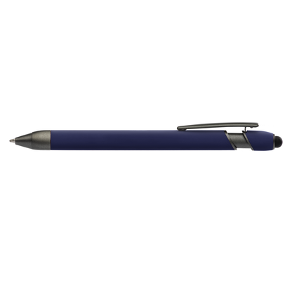 Prince Gunmetal Stylus promotional pen in blue laser engraved with your company logo
