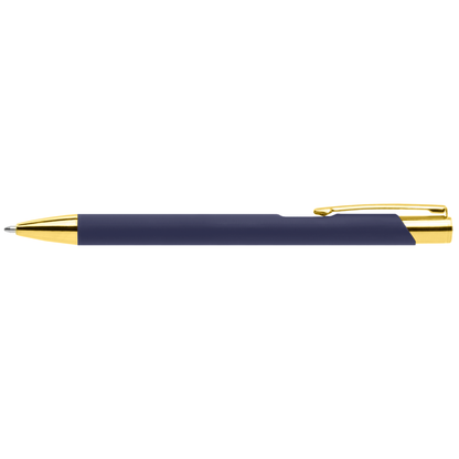 Crosby Gold Softy Pen promotional pen in navy blue laser engraved with your company logo