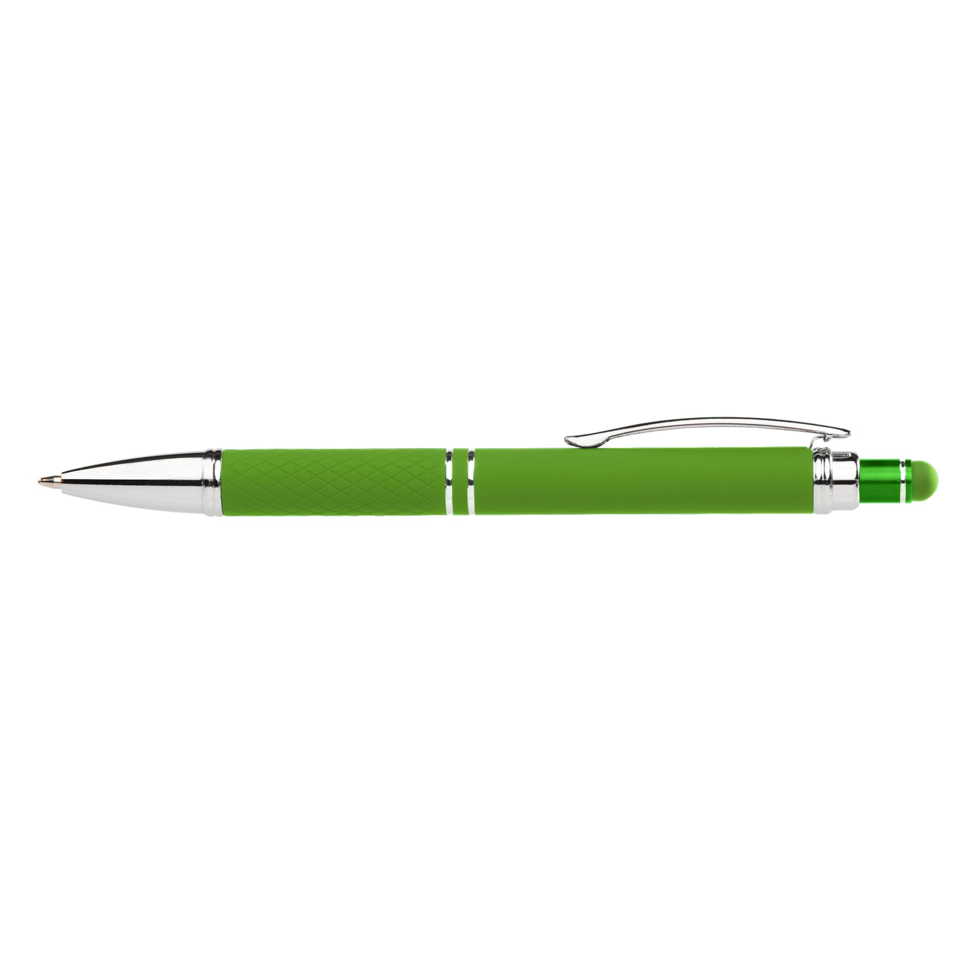 Phoenix Softy Brights with Stylus promotional pen in green laser engraved with your company logo