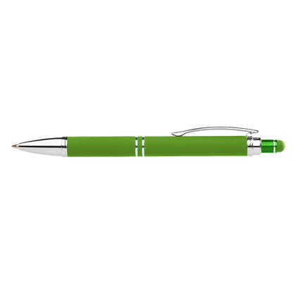 Phoenix Softy Brights with Stylus promotional pen in green laser engraved with your company logo