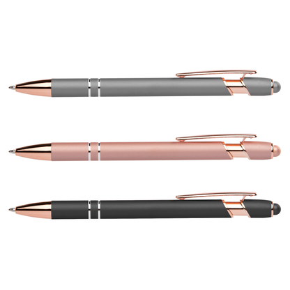 Prince Softy Rose Gold Metallic with Stylus promotional pen in assorted colours laser engraved with your company logo