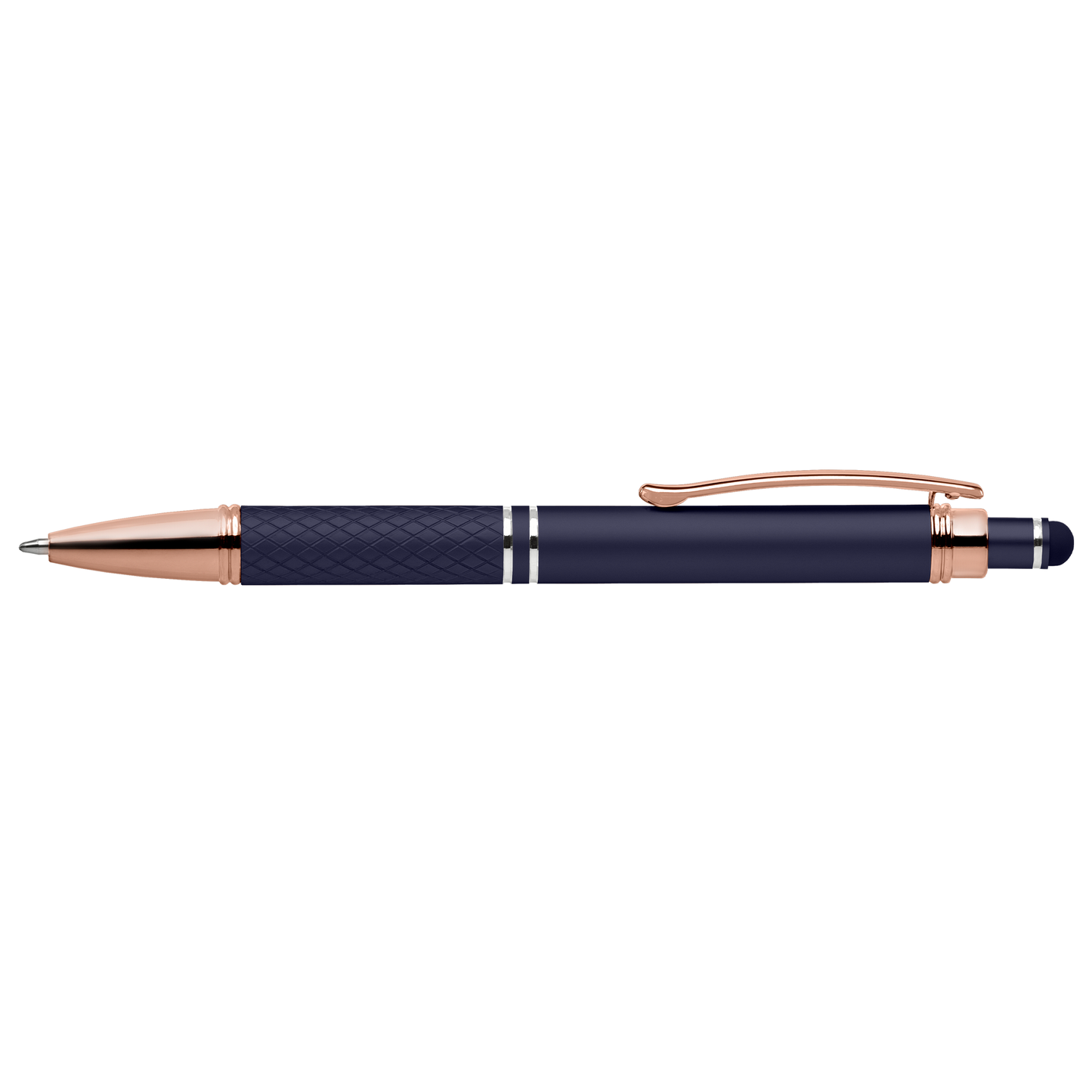 Phoenix Softy Rose Gold promotional pen in navy blue laser engraved with your company logo