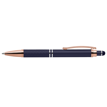 Phoenix Softy Rose Gold promotional pen in navy blue laser engraved with your company logo
