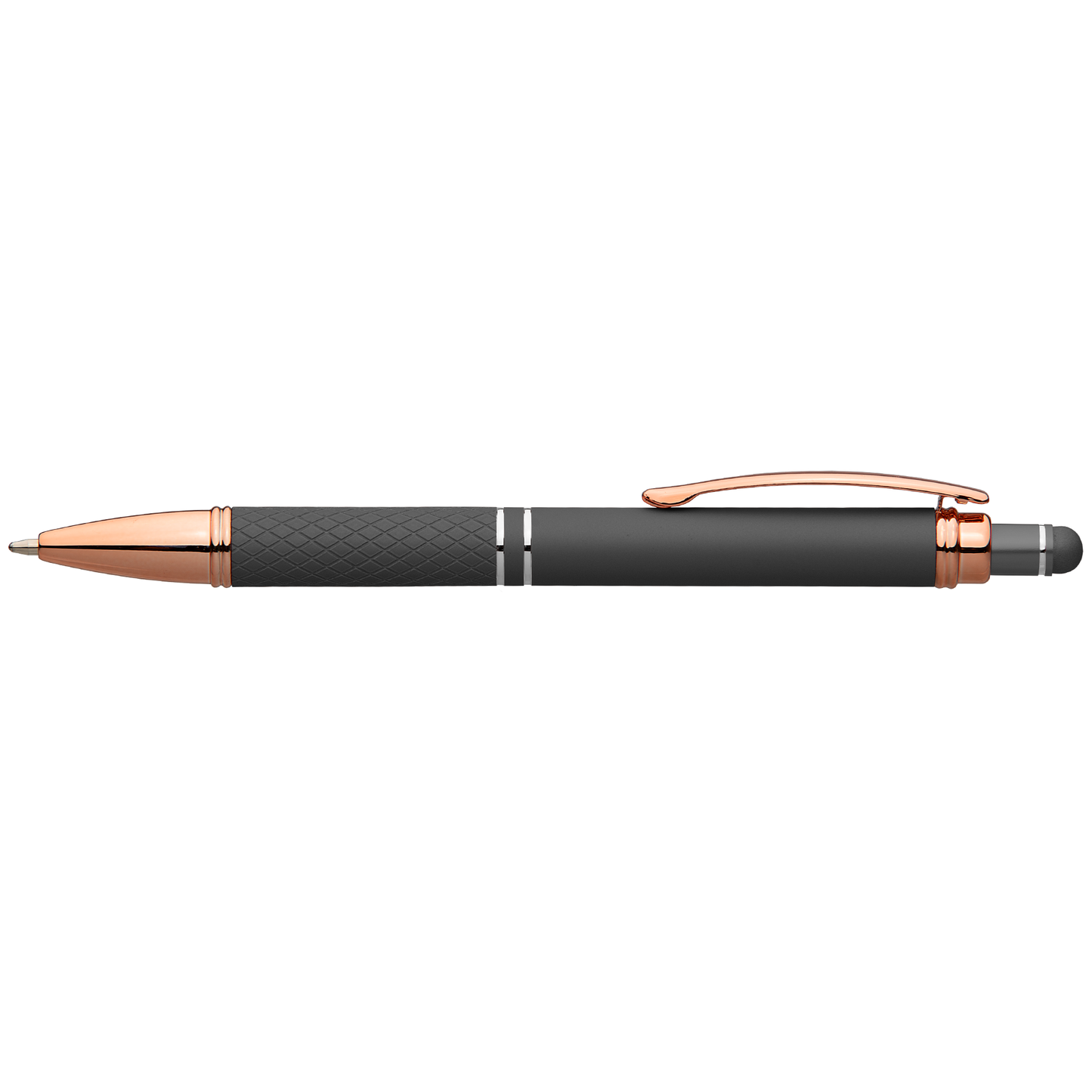 Phoenix Softy Rose Gold Metallic promotional pen in gunmetal printed with your company logo