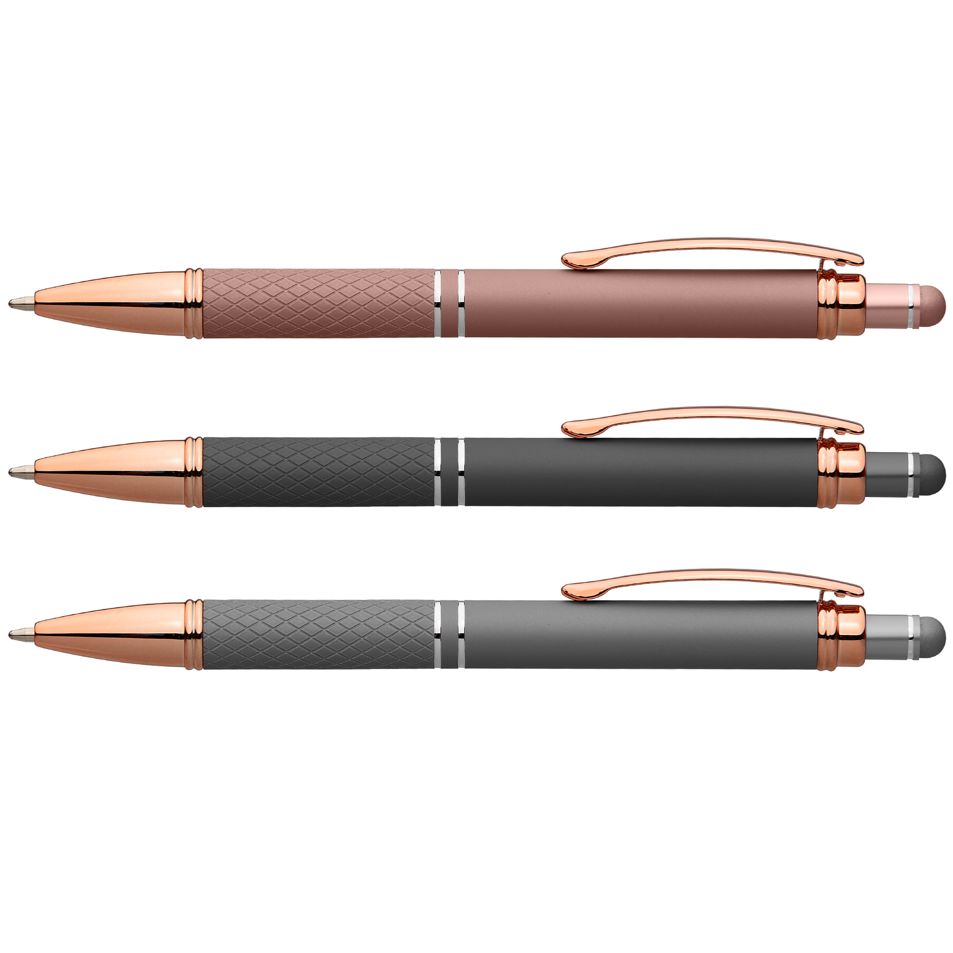 Phoenix Softy Rose Gold Metallic promotional pen in assorted colours printed with your company logo