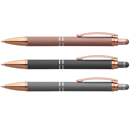Phoenix Softy Rose Gold Metallic promotional pen in assorted colours printed with your company logo