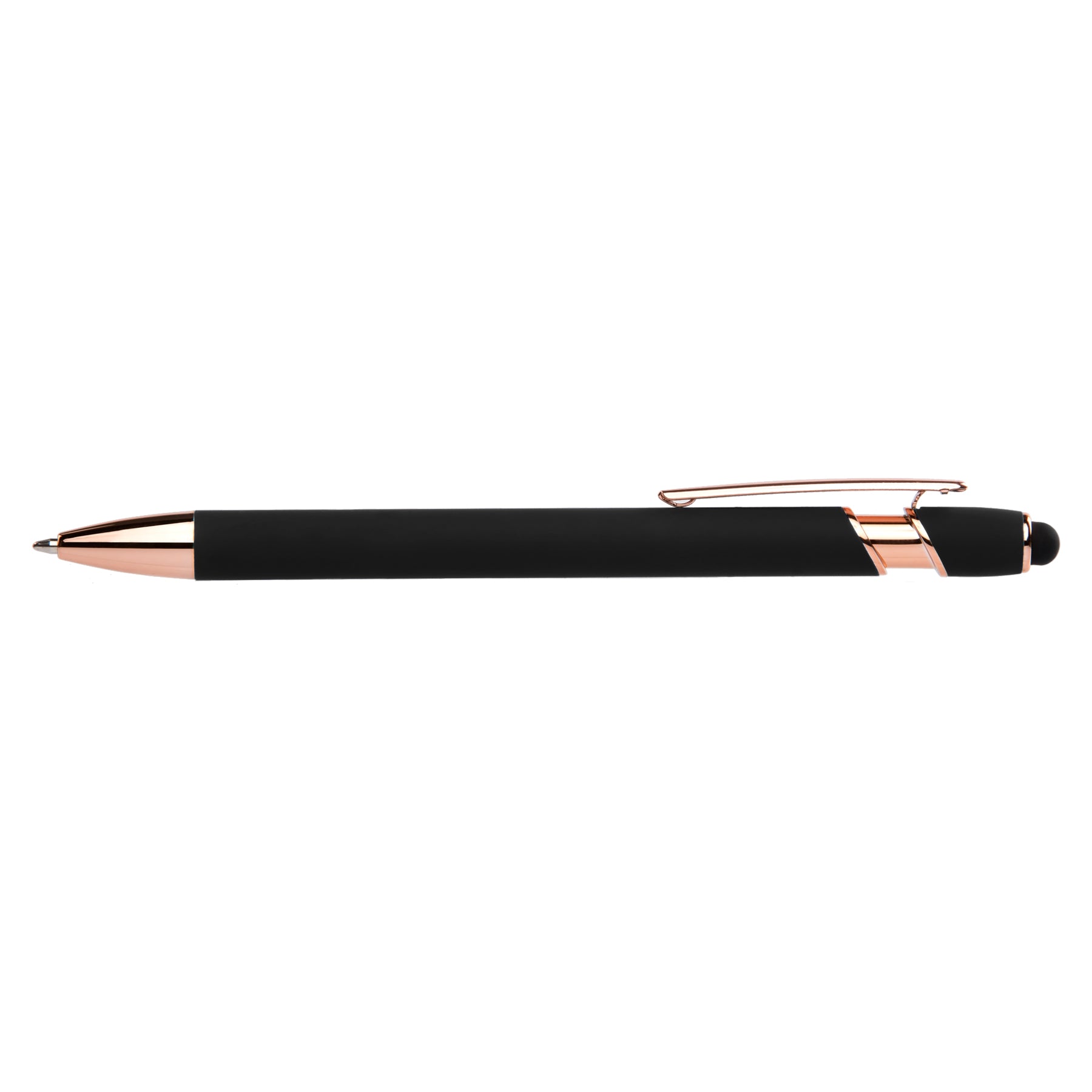 Prince Softy Rose Gold Gel Pen with Stylus promotional pen in black laser engraved with your company logo