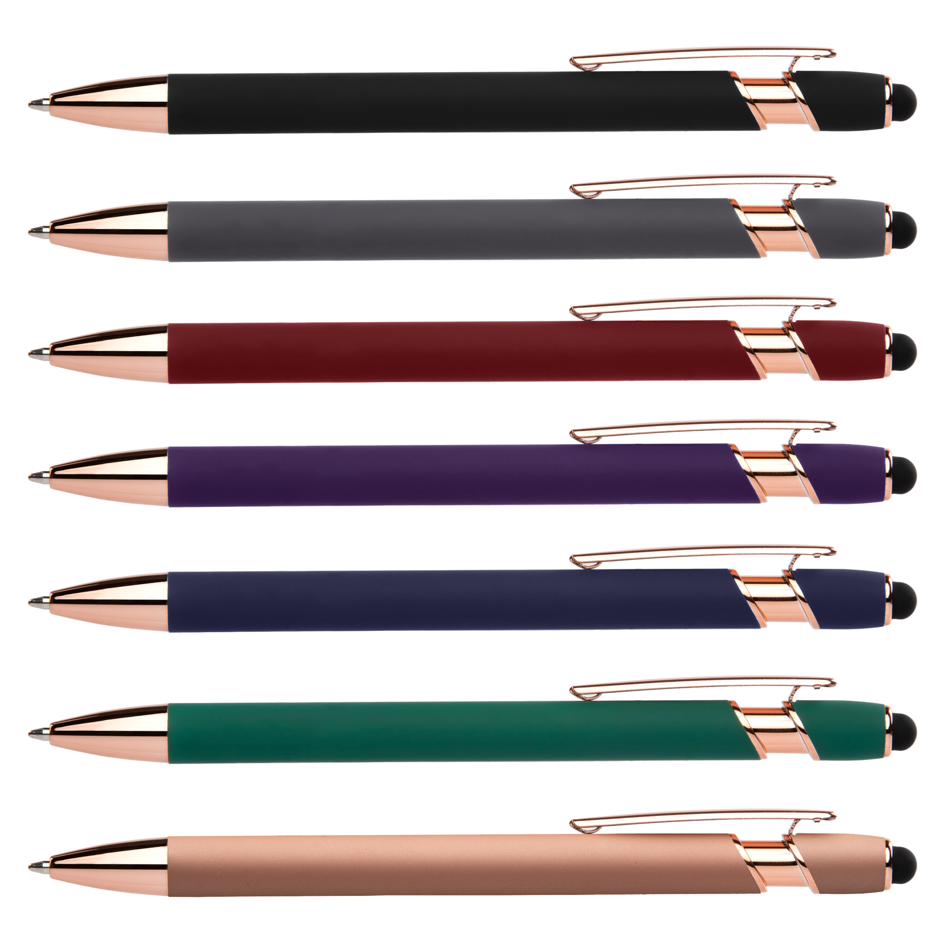 Prince Softy Rose Gold Gel Pen with Stylus promotional pen in assorted colours laser engraved with your company logo