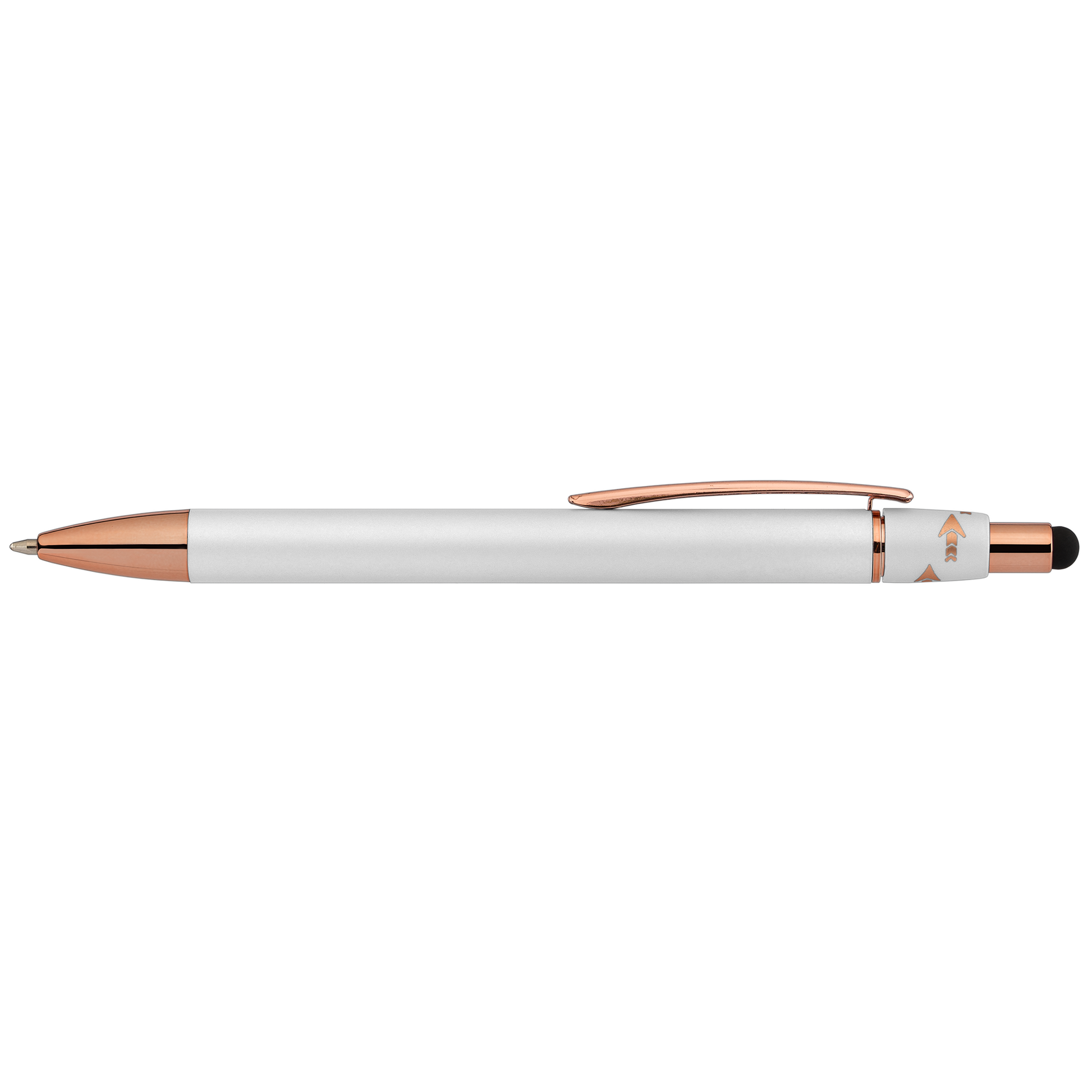 Orbit Spinner Metal Pen with Stylus promotional pen in white laser engraved with your company logo
