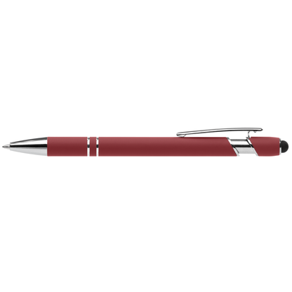 Prince Recycled Softy Pen with Stylus + Anti-Fraud Ink promotional pen in burgundy laser engraved with your company logo