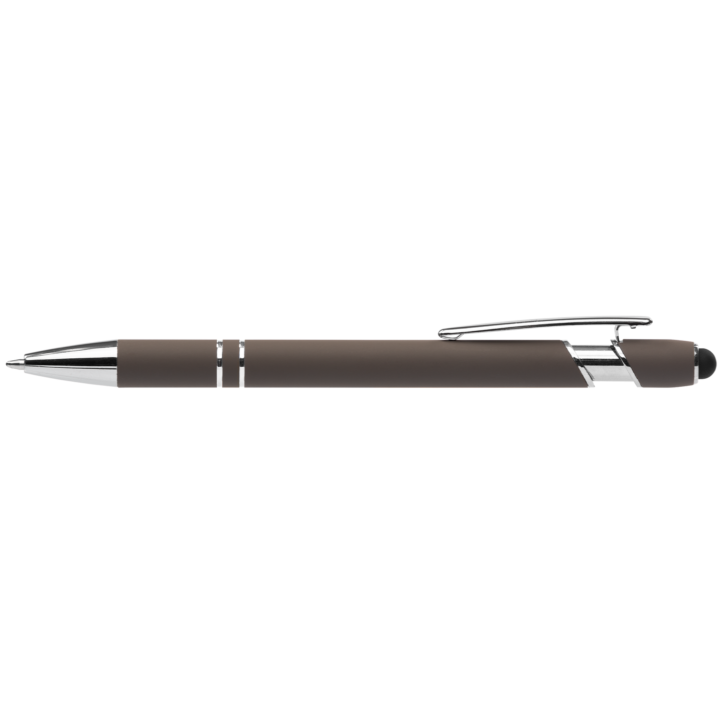 Prince Recycled Softy Pen with Stylus + Anti-Fraud Ink promotional pen in gunmetal laser engraved with your company logo