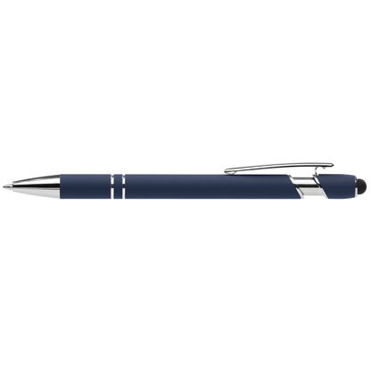 Prince Recycled Softy Pen with Stylus + Anti-Fraud Ink promotional pen in navy blue laser engraved with your company logo