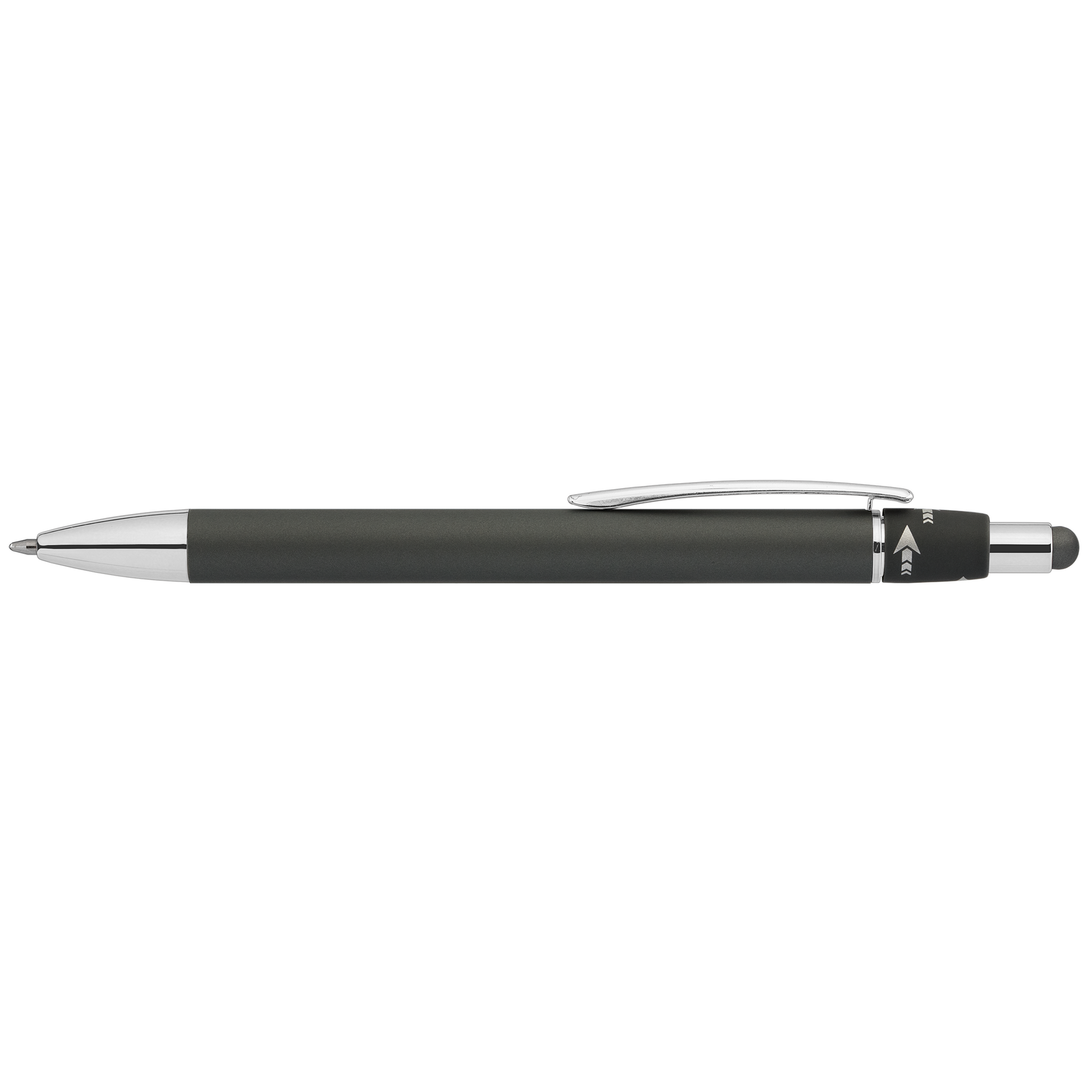 Orbit Spinner Chrome Metal Pen with Stylus promotional pen in gunmetal laser engraved with your company logo